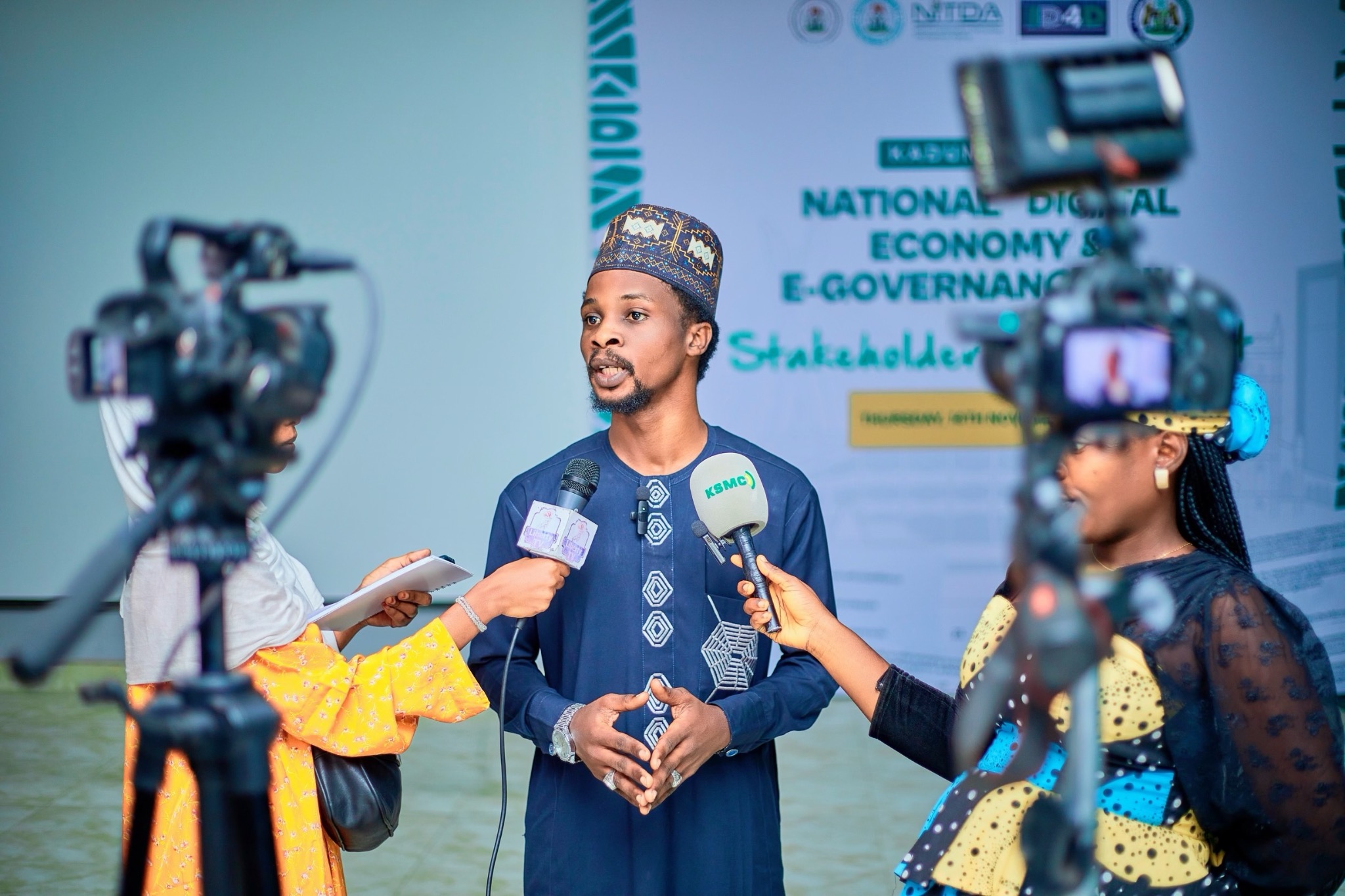Amb. Faisal Hussain Abdullahi speaking to the media at a stakeholder event